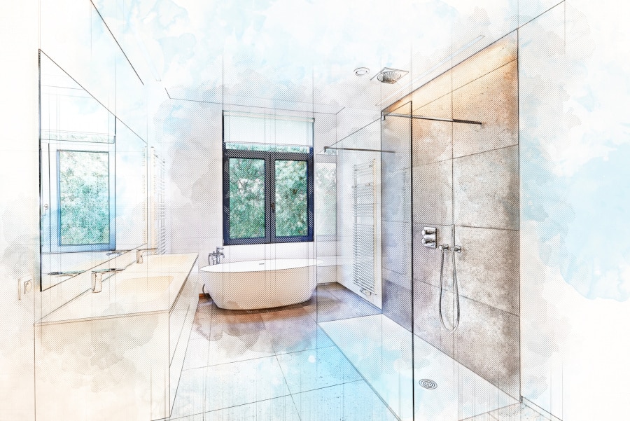 Illustrationsskizze einer Badewanne aus Corian - Sanierungszentrum Nord-Ost